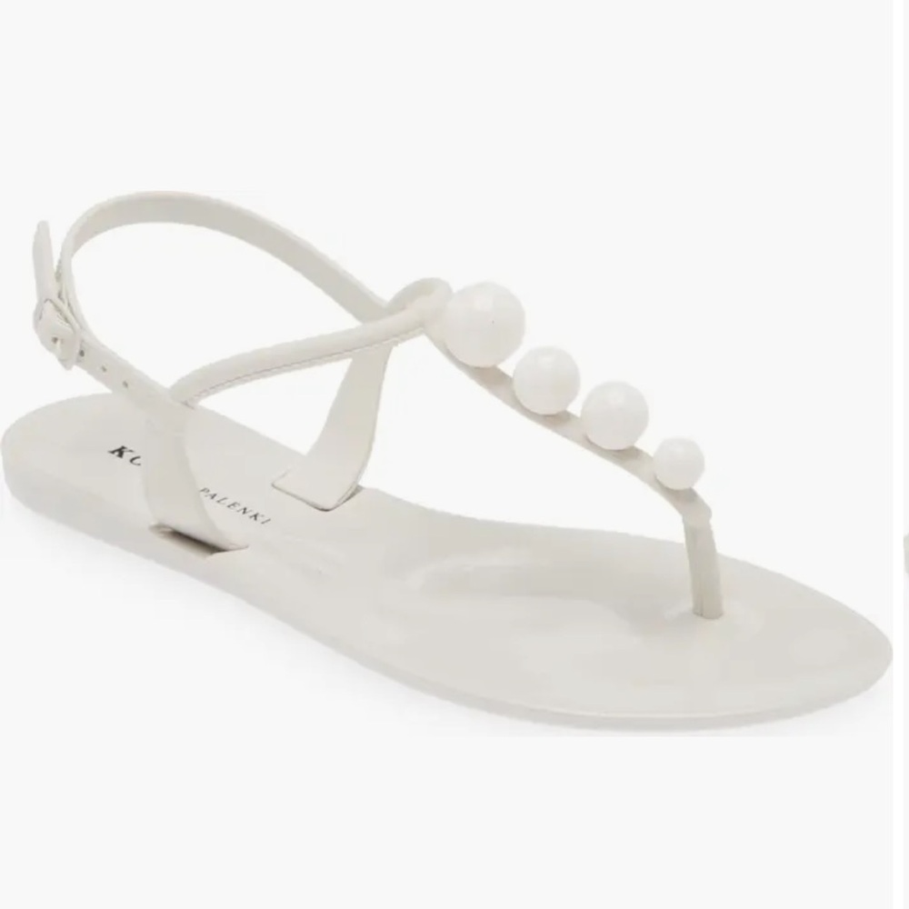 Koko + Palenki • Rhea jelly slingback sandals • pale gray and white • 8
